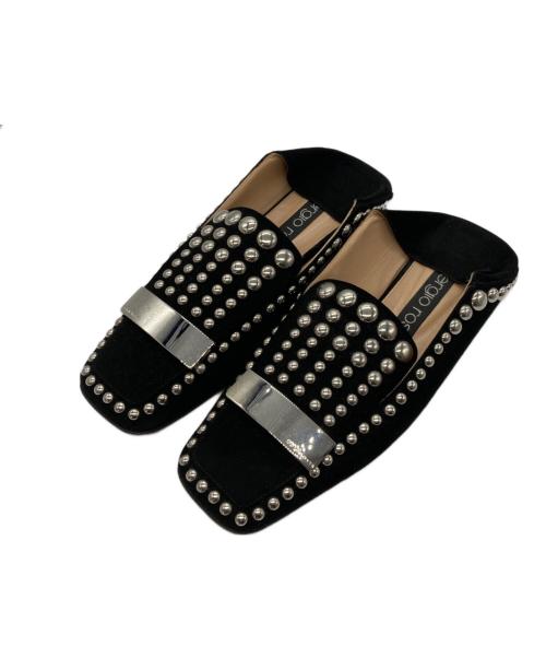 sergio rossi（セルジオロッシ）sergio rossi (セルジオロッシ) スタッズスクエアミュール ブラック サイズ:37の古着・服飾アイテム