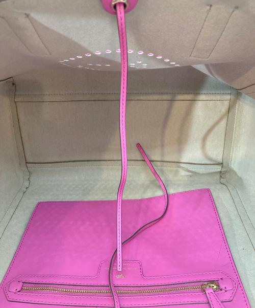 ANYA HINDMARCH（アニヤ・ハインドマーチ）ANYA HINDMARCH (アニヤ・ハインドマーチ) スマイリー パンチング オールレザー トートバッグ ピンクの古着・服飾アイテム