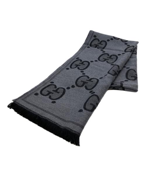 GUCCI（グッチ）GUCCI (グッチ) GGウール ジャカード スカーフ グレー サイズ:45×195の古着・服飾アイテム