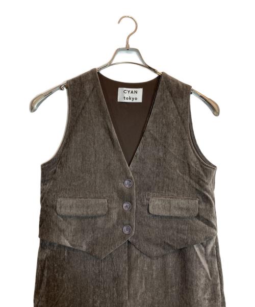 CYAN TOKYO（シアン トーキョー）CYAN TOKYO (シアン トーキョー) スラブモールコンビベストサロペ ブラウン サイズ:Sの古着・服飾アイテム