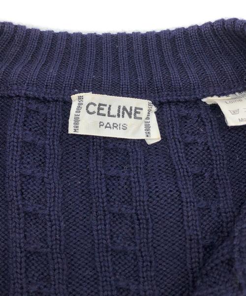 CELINE（セリーヌ）CELINE (セリーヌ) 金釦ケーブルニットカーディガン ネイビー サイズ:44の古着・服飾アイテム