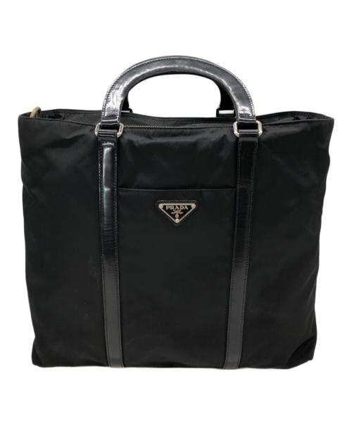PRADA（プラダ）PRADA (プラダ) 三角プレートナイロンハンドバッグ ブラックの古着・服飾アイテム