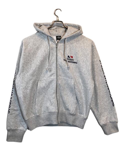 stussy（ステューシー）stussy (ステューシー) STUSSY INTERNATIONAL ZIP HOODIE グレー サイズ:Mの古着・服飾アイテム