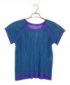 PLEATS PLEASEプリーツプリーズ）の古着「メッシュショートスリーブトップス」｜ブルー×パープル