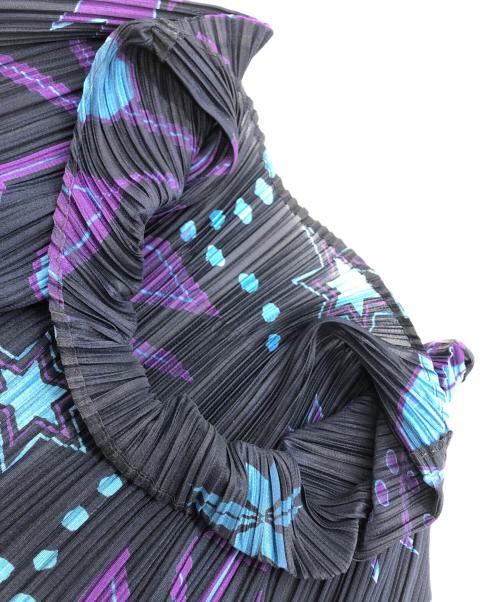 PLEATS PLEASE（プリーツプリーズ）PLEATS PLEASE (プリーツプリーズ) 結晶モチーフプリーツカットソ ブラック×パープル サイズ:SIZE 4の古着・服飾アイテム