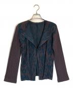 PLEATS PLEASEプリーツプリーズ）の古着「幾何学模様プリーツカーディガン」｜ブラウン×グリーン