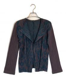 PLEATS PLEASE（プリーツプリーズ）の古着「幾何学模様プリーツカーディガン」｜ブラウン×グリーン