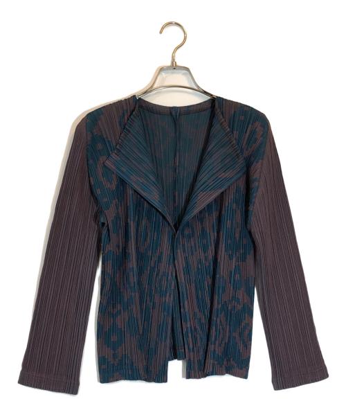 PLEATS PLEASE（プリーツプリーズ）PLEATS PLEASE (プリーツプリーズ) 幾何学模様プリーツカーディガン ブラウン×グリーン サイズ:SIZE 3の古着・服飾アイテム