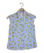 PRADAプラダ）の古着「総柄シルクノースリーブブラウス」｜ブルー