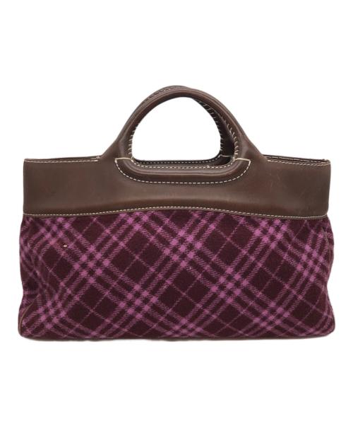 BURBERRY BLUE LABEL（バーバリー ブルー レーベル）BURBERRY BLUE LABEL (バーバリー ブルー レーベル) ウール ノバチェックハンドバッグ ブラウン×パープルの古着・服飾アイテム