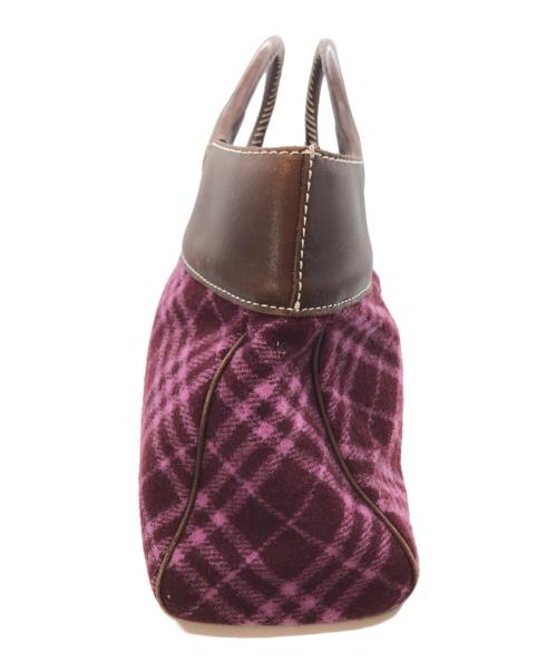 BURBERRY BLUE LABEL（バーバリー ブルー レーベル）BURBERRY BLUE LABEL (バーバリー ブルー レーベル) ウール ノバチェックハンドバッグ ブラウン×パープルの古着・服飾アイテム