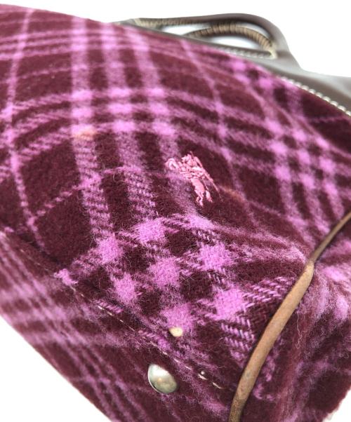 BURBERRY BLUE LABEL（バーバリー ブルー レーベル）BURBERRY BLUE LABEL (バーバリー ブルー レーベル) ウール ノバチェックハンドバッグ ブラウン×パープルの古着・服飾アイテム