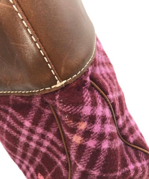 BURBERRY BLUE LABEL（バーバリー ブルー レーベル）BURBERRY BLUE LABEL (バーバリー ブルー レーベル) ウール ノバチェックハンドバッグ ブラウン×パープルの古着・服飾アイテム