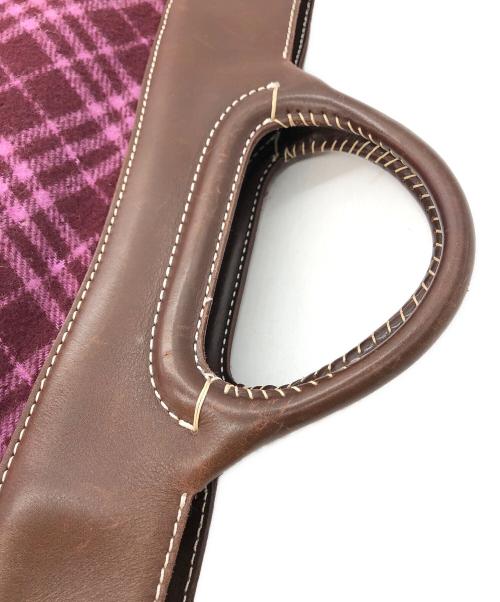 BURBERRY BLUE LABEL（バーバリー ブルー レーベル）BURBERRY BLUE LABEL (バーバリー ブルー レーベル) ウール ノバチェックハンドバッグ ブラウン×パープルの古着・服飾アイテム