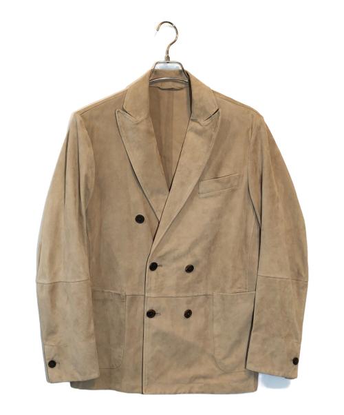EMMETI（エンメティ）EMMETI (エンメティ) ゴートスキンスウェードダブルジャケット ベージュ サイズ:SIZE 48の古着・服飾アイテム