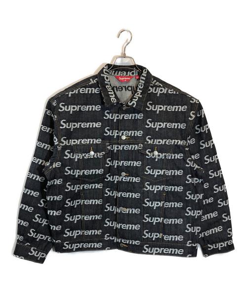 SUPREME（シュプリーム）SUPREME (シュプリーム) Jacquard Logos Denim Trucker Jacket（ジャガード ロゴ デニム トラッカージャケット） インディゴ サイズ:XLの古着・服飾アイテム