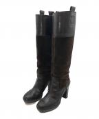 TOD'Sトッズ）の古着「レザースエードヒールロングブーツ」｜ブラック×ブラウン