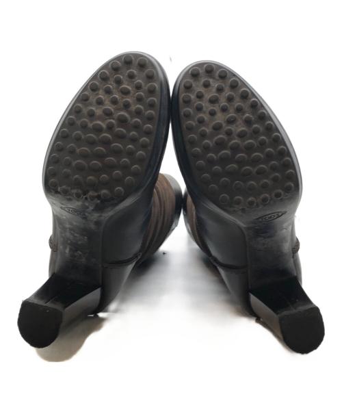 TOD'S（トッズ）TOD'S (トッズ) レザースエードヒールロングブーツ ブラック×ブラウン サイズ:36の古着・服飾アイテム