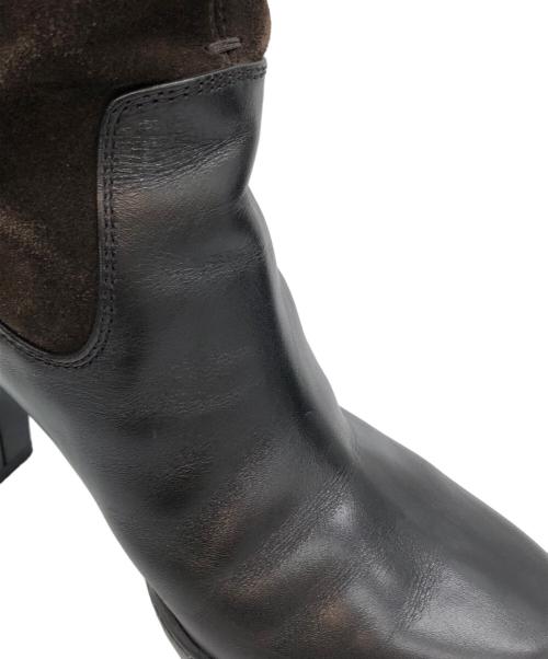 TOD'S（トッズ）TOD'S (トッズ) レザースエードヒールロングブーツ ブラック×ブラウン サイズ:36の古着・服飾アイテム