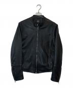 EMMETIエンメティ）の古着「コラボ ラムレザー シングルライダースジャケット」｜ブラック