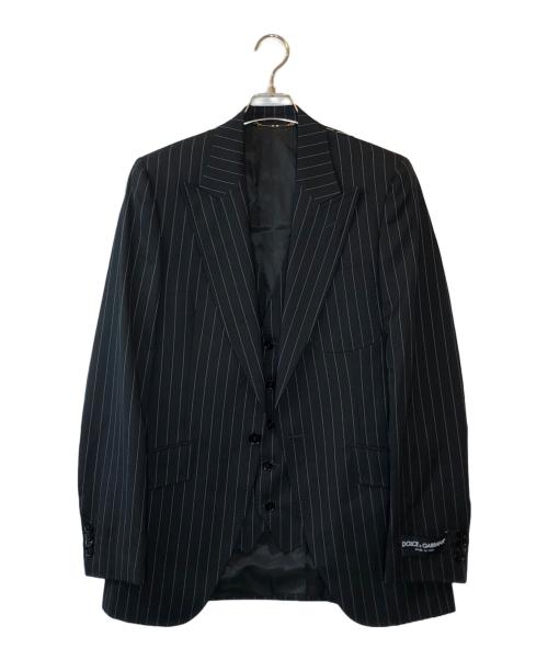 DOLCE & GABBANA（ドルチェ＆ガッバーナ）DOLCE & GABBANA (ドルチェ＆ガッバーナ) 3ピースピンストライプセットアップスーツ ブラック サイズ:46の古着・服飾アイテム