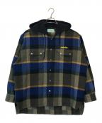MINDSEEKERマインドシーカー）の古着「HOOD CHECK SHIRT JACKET」｜ブルー
