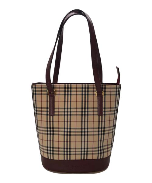 BURBERRY（バーバリー）BURBERRY (バーバリー) ハンドバッグ ベージュ×レッドの古着・服飾アイテム