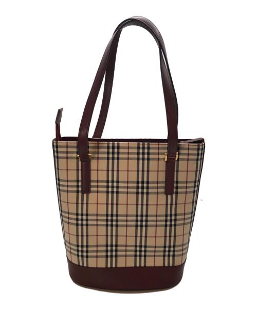 BURBERRY（バーバリー）BURBERRY (バーバリー) ハンドバッグ ベージュ×レッドの古着・服飾アイテム