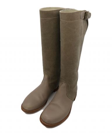 JIL SANDER クリーム色レザー ロングブーツ 中古・古着通販】JIL SANDER (ジルサンダー) キャンバスレザーロング