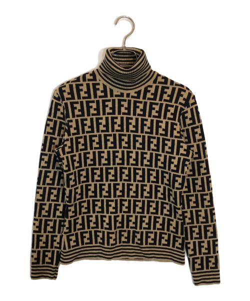 FENDI（フェンディ）FENDI (フェンディ) ズッカ柄 タートルネック ニット ブラウン×イエロー サイズ:Lの古着・服飾アイテム