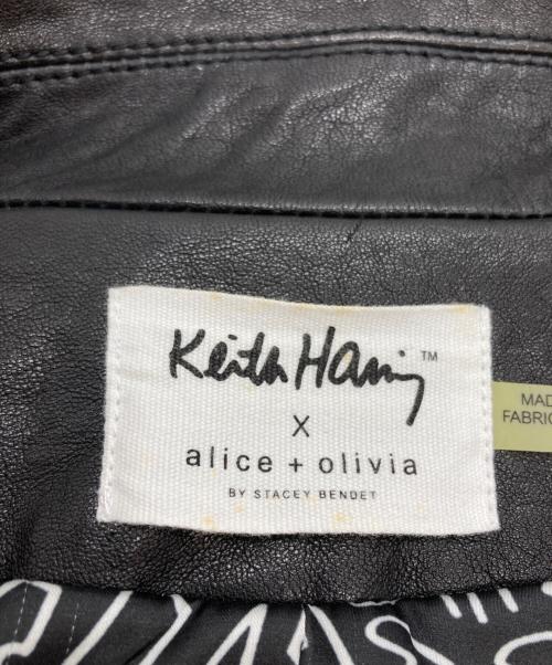 Keith Haring（キースヘリング）Keith Haring (キースヘリング) alice+olivia (アリスアンドオリビア) ラムレザーライダースジャケット ブラック サイズ:XSの古着・服飾アイテム
