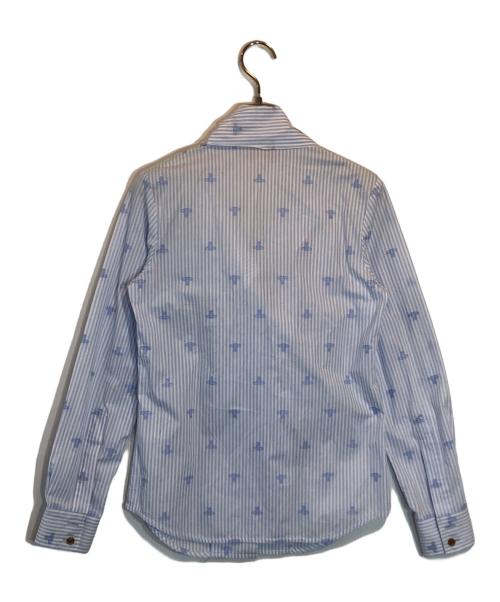 Vivienne Westwood RED LABEL（ヴィヴィアンウエストウッドレッドレーベル）Vivienne Westwood RED LABEL (ヴィヴィアンウエストウッドレッドレーベル) リボン オーブプリントブラウス ブルー サイズ:SIZE 1の古着・服飾アイテム