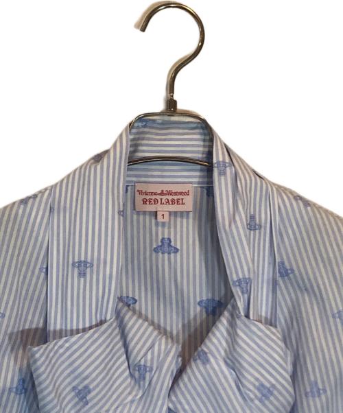 Vivienne Westwood RED LABEL（ヴィヴィアンウエストウッドレッドレーベル）Vivienne Westwood RED LABEL (ヴィヴィアンウエストウッドレッドレーベル) リボン オーブプリントブラウス ブルー サイズ:SIZE 1の古着・服飾アイテム