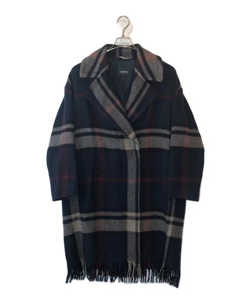 'S Max Mara（エスマックスマーラ）'S Max Mara (エスマックスマーラ) チェック柄コート ネイビー サイズ:40の古着・服飾アイテム