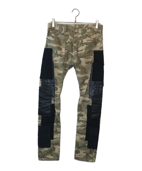 COMME des GARCONS HOMME PLUS（コムデギャルソンオムプリュス）COMME des GARCONS HOMME PLUS (コムデギャルソンオムプリュス) レザーパッチカモフラパンツ カーキ×ブラック サイズ:Sの古着・服飾アイテム