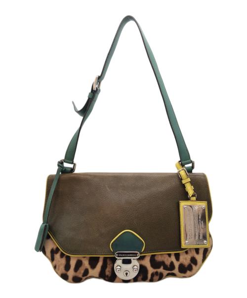 DOLCE & GABBANA（ドルチェ＆ガッバーナ）DOLCE & GABBANA (ドルチェ＆ガッバーナ) レザーハラコショルダーバッグ ブラウン×イエローの古着・服飾アイテム