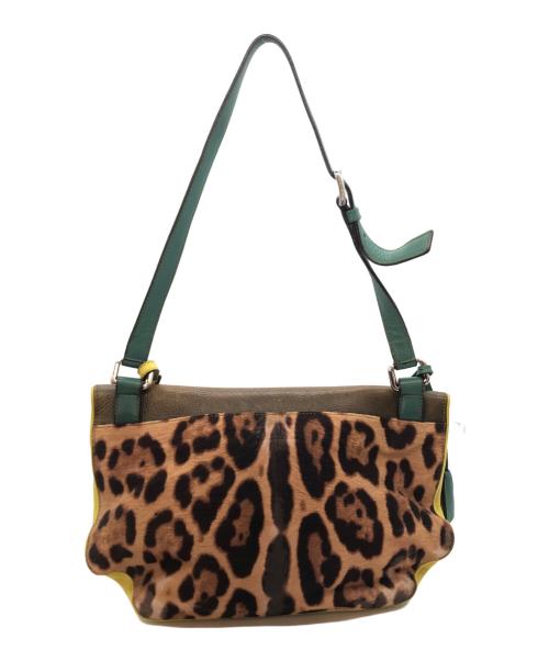 DOLCE & GABBANA（ドルチェ＆ガッバーナ）DOLCE & GABBANA (ドルチェ＆ガッバーナ) レザーハラコショルダーバッグ ブラウン×イエローの古着・服飾アイテム