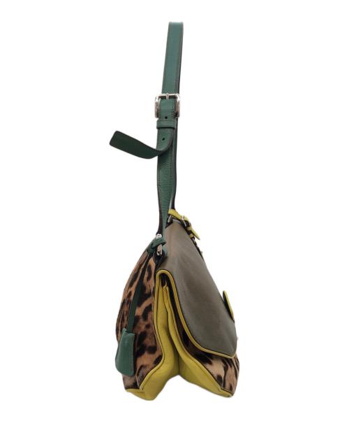 DOLCE & GABBANA（ドルチェ＆ガッバーナ）DOLCE & GABBANA (ドルチェ＆ガッバーナ) レザーハラコショルダーバッグ ブラウン×イエローの古着・服飾アイテム