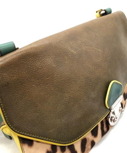 DOLCE & GABBANA（ドルチェ＆ガッバーナ）DOLCE & GABBANA (ドルチェ＆ガッバーナ) レザーハラコショルダーバッグ ブラウン×イエローの古着・服飾アイテム