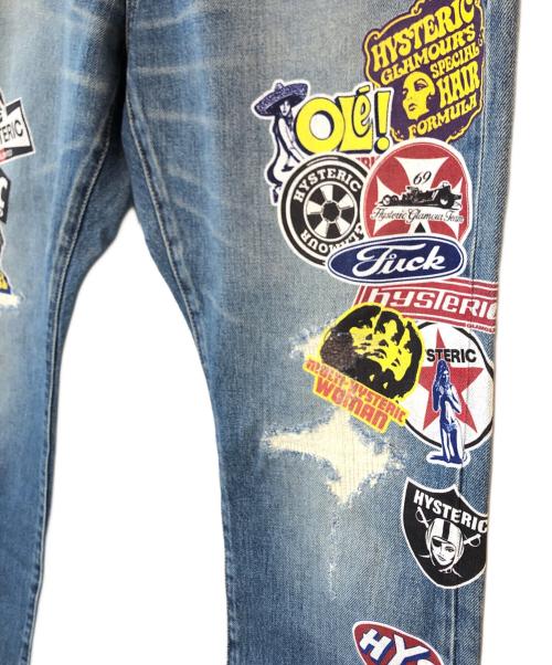 Hysteric Glamour（ヒステリックグラマー）Hysteric Glamour (ヒステリックグラマー) STICKERS リメイクデニム / GIRL PRINT DENIM インディゴ サイズ:32の古着・服飾アイテム