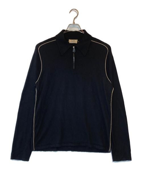 HERMES（エルメス）HERMES (エルメス) パイピングデザインカシミヤハーフジップニット ブラック サイズ:Lの古着・服飾アイテム