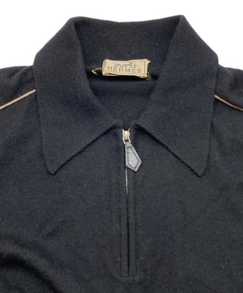 HERMES（エルメス）HERMES (エルメス) パイピングデザインカシミヤハーフジップニット ブラック サイズ:Lの古着・服飾アイテム