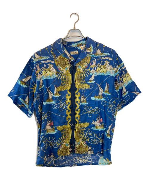 HERMES（エルメス）HERMES (エルメス) スカーフ柄リネンシャツ ブルー サイズ:SIZE 39の古着・服飾アイテム