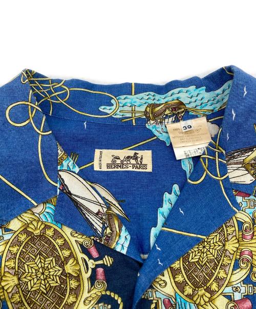HERMES（エルメス）HERMES (エルメス) スカーフ柄リネンシャツ ブルー サイズ:SIZE 39の古着・服飾アイテム