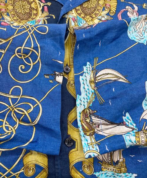 HERMES（エルメス）HERMES (エルメス) スカーフ柄リネンシャツ ブルー サイズ:SIZE 39の古着・服飾アイテム