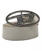 DIESELディーゼル）の古着「ビジュークリスタルレザーベルト」｜ホワイト