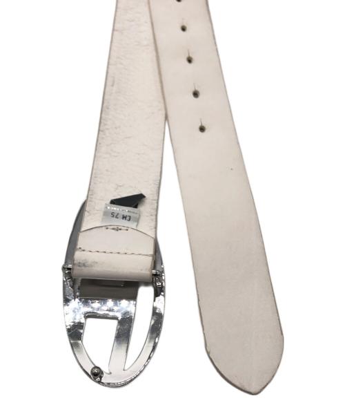 DIESEL（ディーゼル）DIESEL (ディーゼル) ビジュークリスタルレザーベルト ホワイト サイズ:CM75　INCH30の古着・服飾アイテム