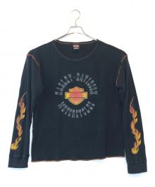 HARLEY-DAVIDSON（ハーレーダビッドソン）の古着「袖フレイムサーマルカットソー」｜ブラック