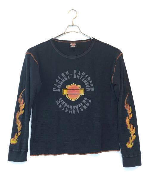 HARLEY-DAVIDSON（ハーレーダビッドソン）HARLEY-DAVIDSON (ハーレーダビッドソン) 袖フレイムサーマルカットソー ブラック サイズ:XLの古着・服飾アイテム