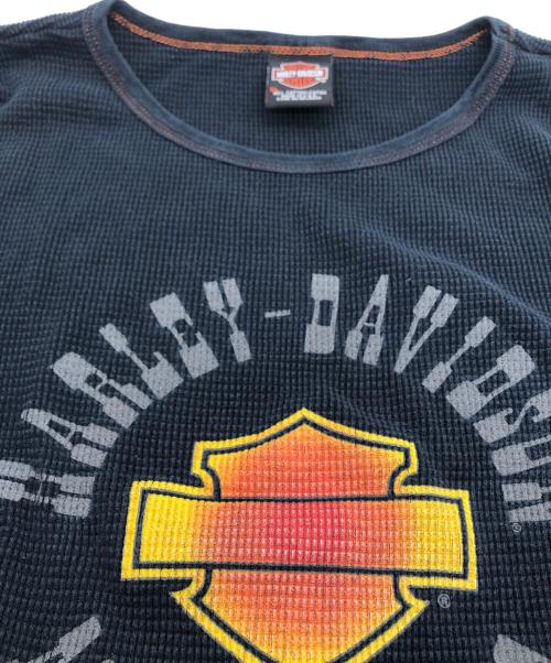 HARLEY-DAVIDSON（ハーレーダビッドソン）HARLEY-DAVIDSON (ハーレーダビッドソン) 袖フレイムサーマルカットソー ブラック サイズ:XLの古着・服飾アイテム